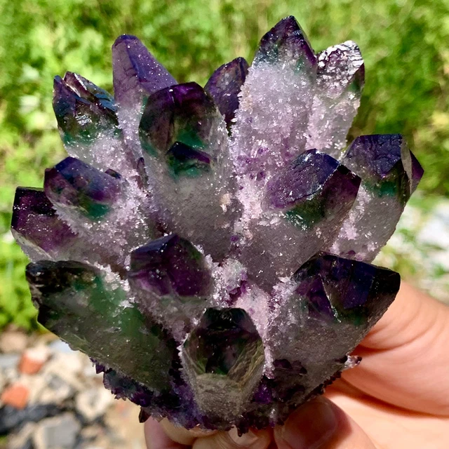 499G New Find purple Phantom Quartz Crystal Cluster Mineral Specimen Healing