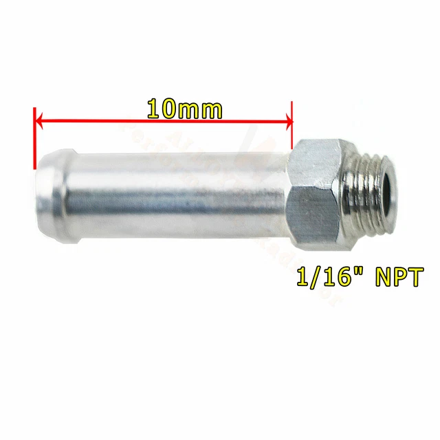 Aluminum Thread 1/16" NPT Overflow Nipple Fitting Under Silver Radiator Cap