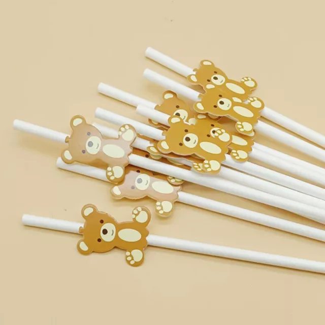 10Pcs Brown Bear Paper Straws Disposable Drinking Straw Birthday Party Straws