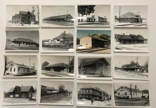 Nice Lot Of 16 Pieces Train Depots Photos RR Railroad Photographs Vintage Z3