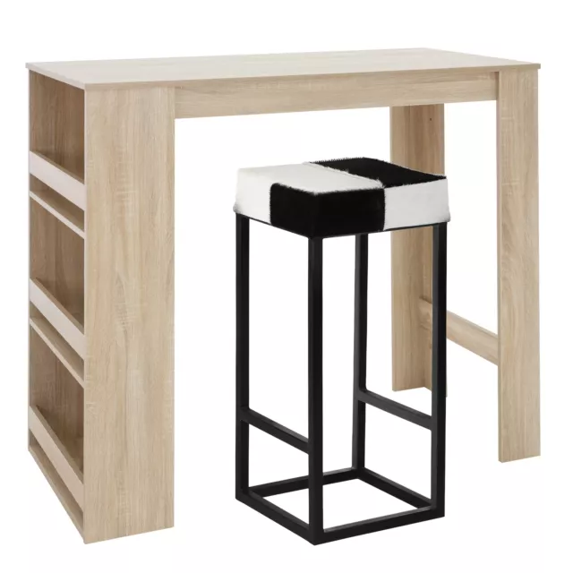 Mesa de bar con 3 compartimentos laterales madera MDF negro/blanco comedor