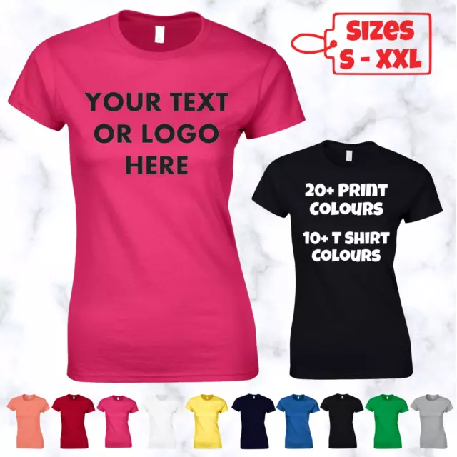 Personalised Custom Ladies T-Shirt - Your Name or Text in Vinyl Print Logo Image