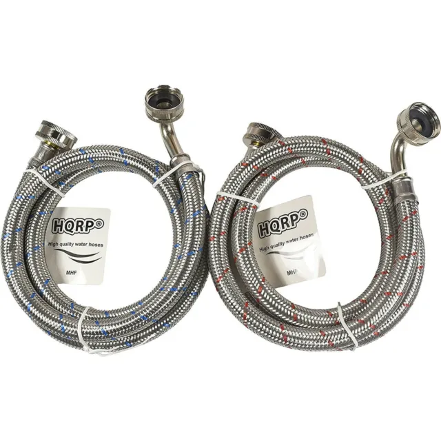2x Stainless Steel Washer Hoses 90° Elbow 4-FT Burst Proof 3/4" Fgh