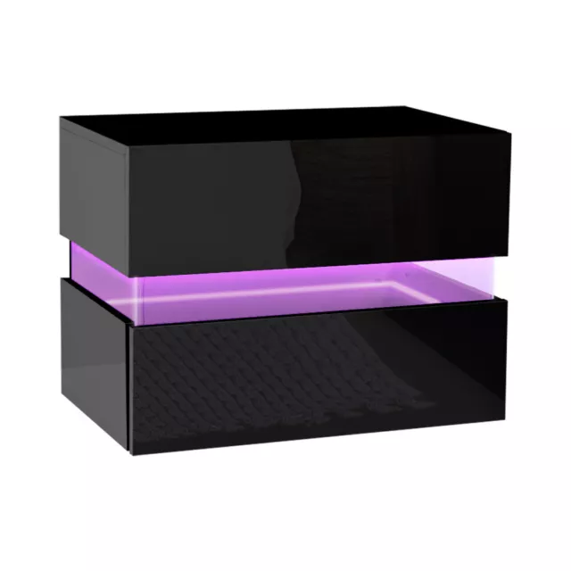 Artiss Bedside Tables Drawers RGB LED Side Table Black Gloss Nightstand Cabinet