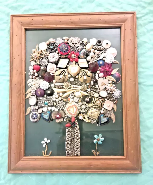 Hand Crafted Framed Jewelry Art Watch Tree w/ VTG Watches & Jewelry