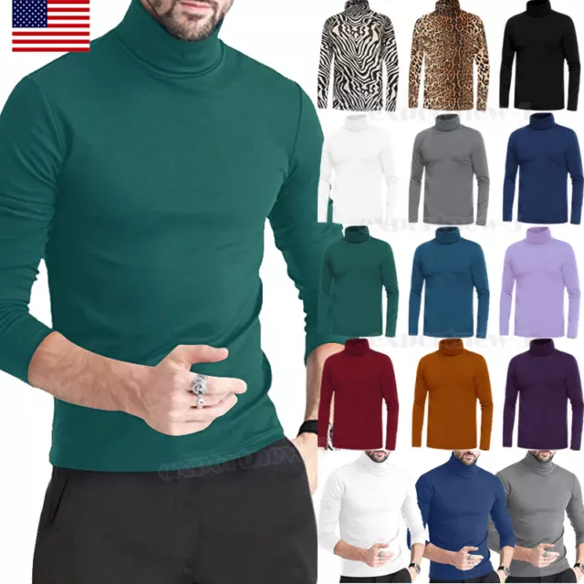 Men's Slim Fit T-Shirt Turtleneck Pullover Long Sleeve Jumper Top Warm Casual US