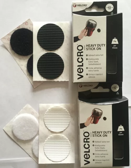 Velcro® Heavy Duty Giant Coins Sticky Pads Fasteners Stick On 45mm Black/White