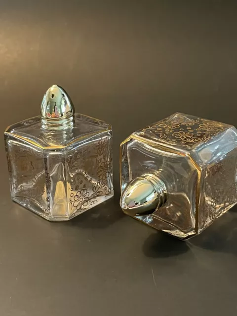 Vintage Made In France Irving Rice Crystal & Gold Floral Salt & Pepper Shakers