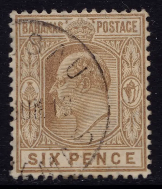Bahamas fine used KEVII 1911 6d bistre-brown stamp with Mult Crown CA wmk