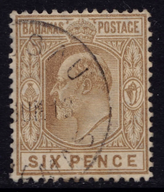 Bahamas fine used KEVII 1911 6d bistre-brown stamp with Mult Crown CA wmk