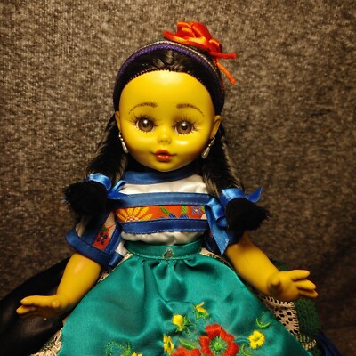 Vintage Spanish Marin Chiclana Plastic 12" Doll. Flamenco Dancer W/ Stand