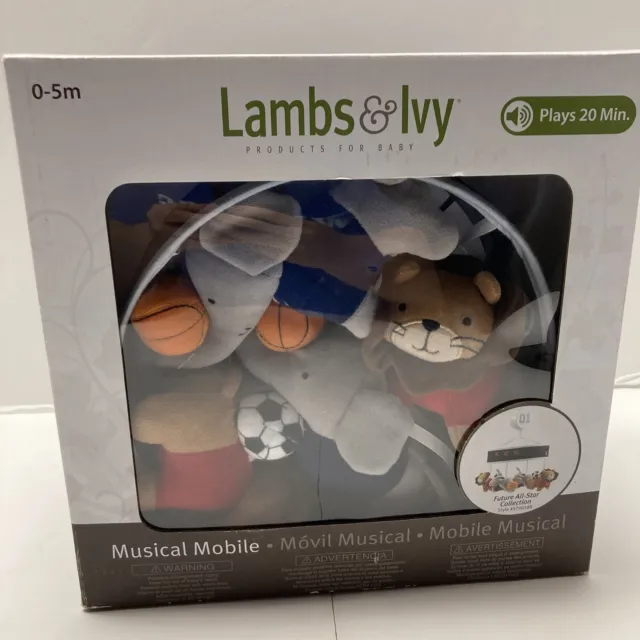 Lambs & Ivy Future All Star Sports Musical Mobile Blue/Gray NEW NIB
