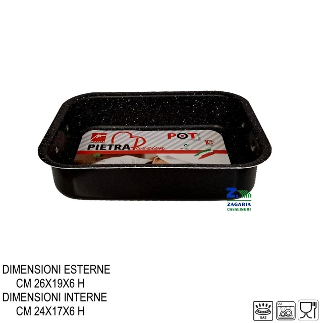 Rostiera Bassa Moneta Etnea - Alluminio Antiaderente Effetto Pietra, 40x28 Cm, Nero, Made In Italy - Foto 8