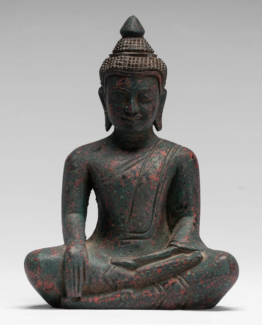 Antique Khmer Style SE Asia Seated Wood Enlightenment Buddha Statue - 21cm/8"