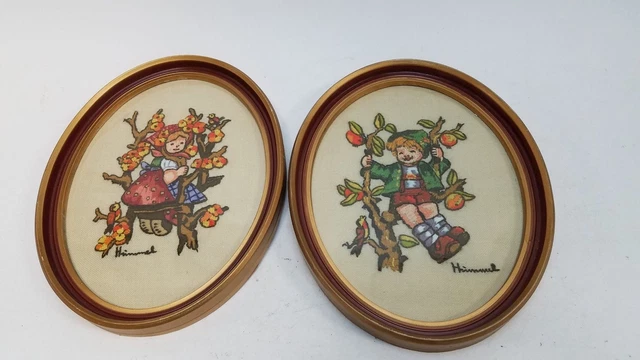 Framed Embroidered Pictures of a Boy & a Girl Hummel