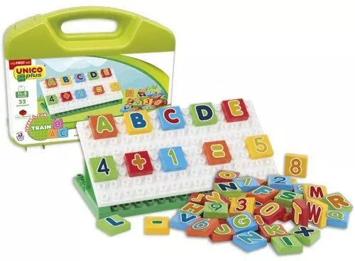 Set Valigetta Di Mattoncini Costruzioni Con Numeri e Lettere 54 Pezzi Bambini