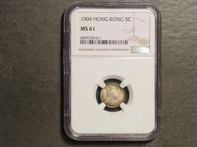 HONG KONG 1904 5 Cents Silver - Slabbed NGC MS61