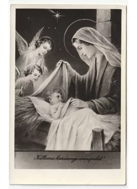 natività Gesù Maria angeli cartolina religiosa d'epoca auguri Natale Karacsonyi