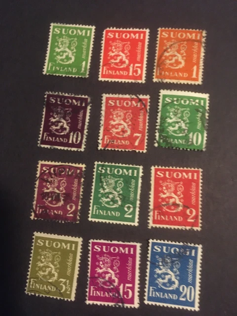 Finnland Suomi  12 Briefmarken gestempelt, Wappen Löwe