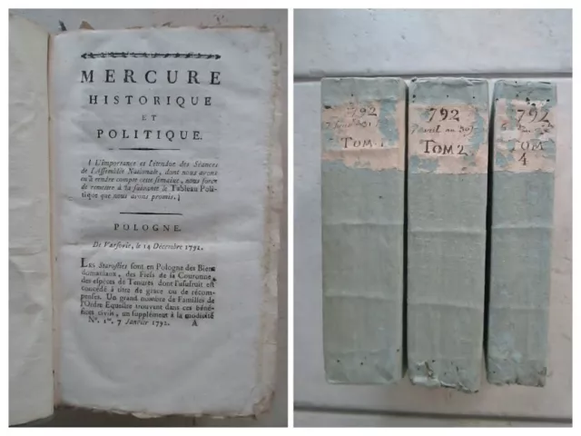 MERCURE ET JOURNAL HISTORIQUE ET POLITIQUE, janvier à décembre 1792.