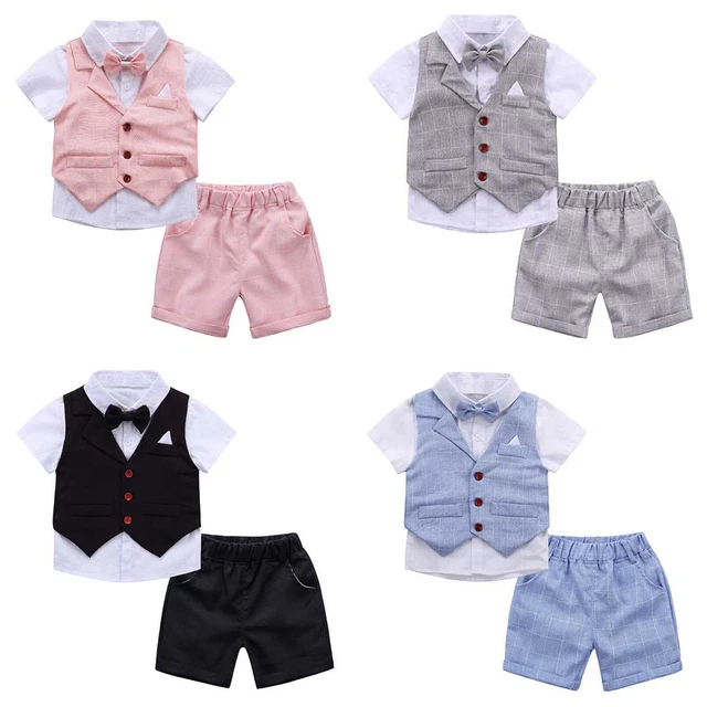 Baby Boy Gentleman Outfit Bow Tie Vest Top Shorts Set Party Wedding Formal Suit