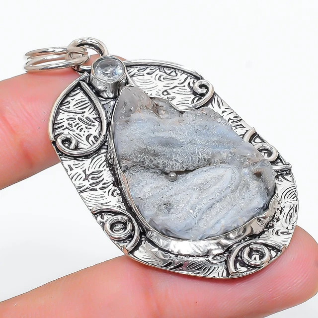 Desert Rose Druzy, Topaz Gemstone 925 Sterling Silver Jewelry Pendant 2.56" r582