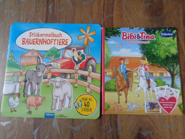 2 Stickerbücher Bibi und Tina Stickermalbuch Bauernhoftiere neu und unbenutzt