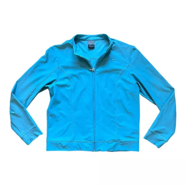 Nike Dry Fit Athletic Gym Yoga Training Blue Jacket Full Zip Women Sz L (12-14)