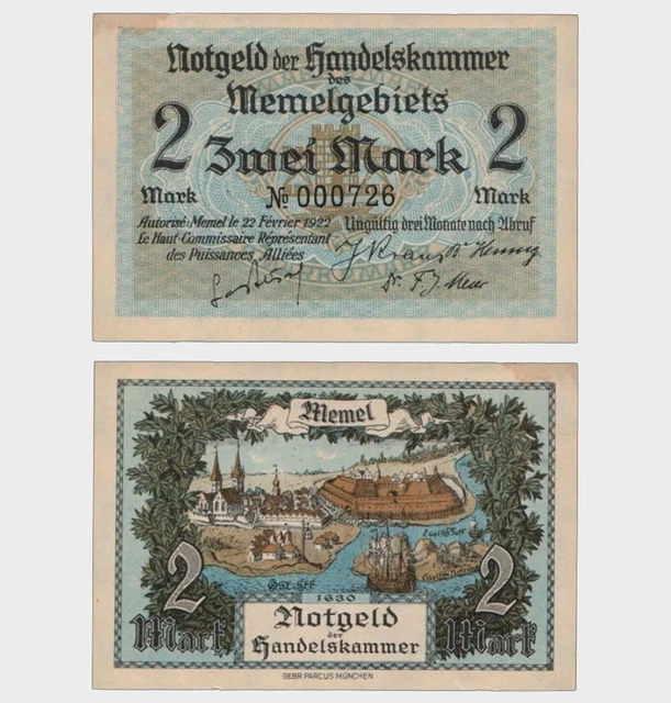 Memel - 1922 - 2 Mark - "aUNC" - #CO2343