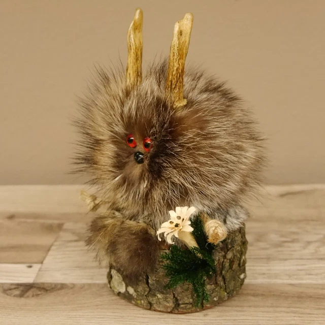 Wolpertinger Preparado Taxidermy Mini Con Madera Edelweiss Y Rojo Ojos #86.1.3.4 3
