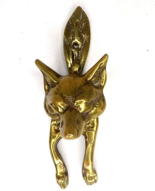 Solid Brass Fox Coyote Wolf Head Door Knocker Mid Century Modern MCM Antique