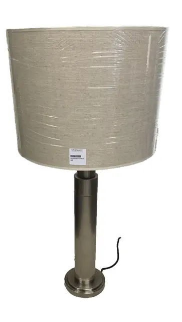 Large 60cm Tall Art Deco Column table lamp Pewter Including Shade