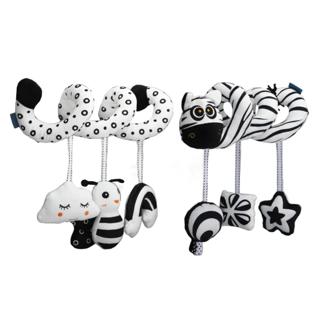 AU Baby Cute Cartoon Animal Spiral Plush Toy Newborn Black White Car Stroll