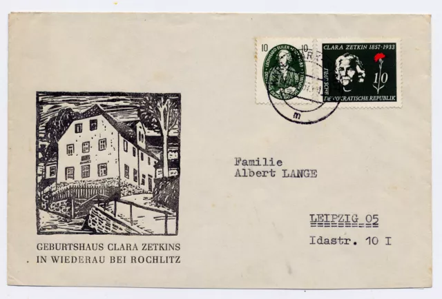 Brief Fernverkehr 1957 Mi. 575, 592 OST Karl-Marx-Stadt 4 FDC-Umschlag