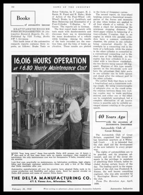 1938 Delta Mfg Co. Milwaukee Wisconsin Four Spindle Drill Presses Photo Print Ad