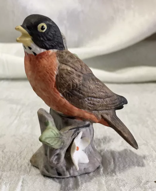 Hand Painted Porcelain Bisque Robin Red Breast Bird Figurine