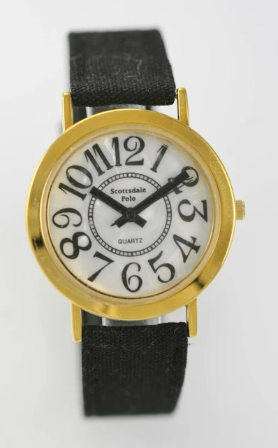 Scottsdale Polo Orologio Unisex Perla Acciaio Inox Oro Pelle Tela Nero Quarzo