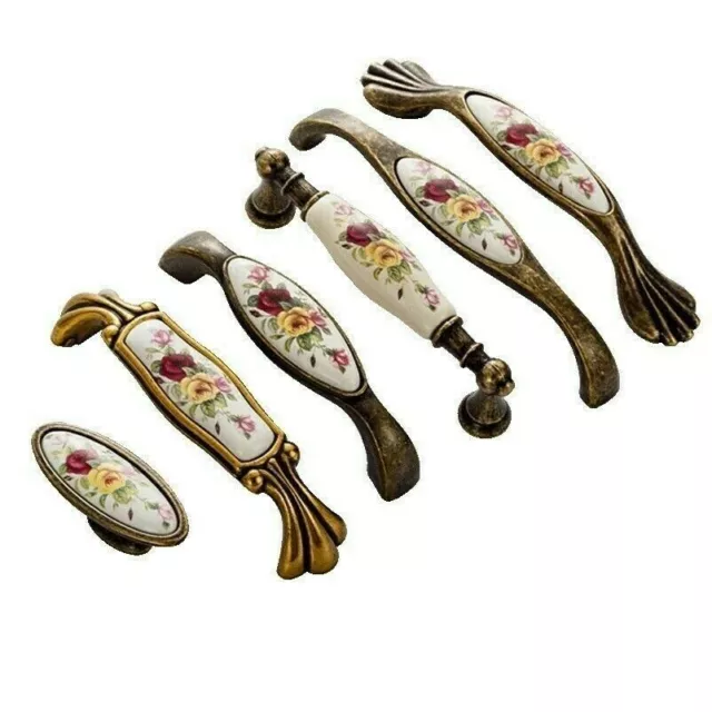 Floral Céramique Meuble Poignée Tiroir Porte Armoire Placard Boutons Antique