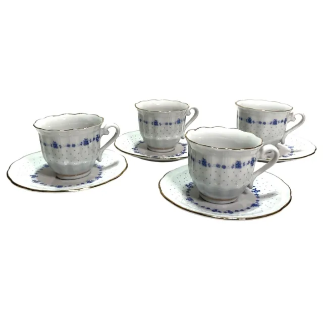 Belle Epoque China Tea Cup Saucer Set O 4 Blue Corn Flowers Porcellane Macronite