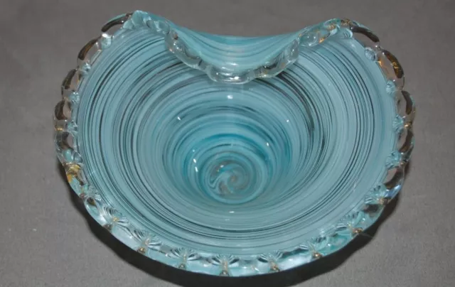 Fenton Glass Blue Opalescent Spiral Bowl