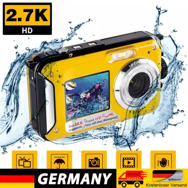 Unterwasserkamera zum Schnorcheln, wasserdichte 2,7K 24MP Digitalkamera, HD wied