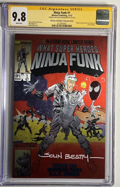 NINJA FUNK #1 CGC SS 9.8 sign+sketch JOHN BEATTY, Secret Wars 8 Metal Cover