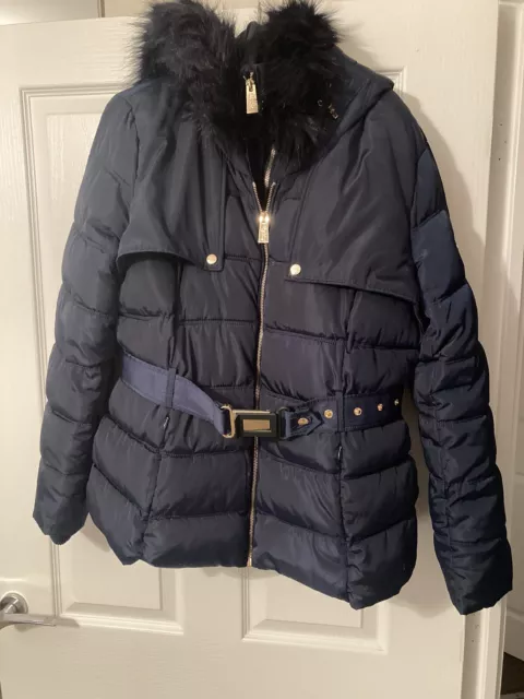 Ladies Geographical Norway Blue Hooded Coat Size UK16