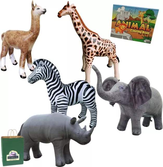 Jet Creations Giraffe Zebra Elephant Rhino Alpaca Inflatable Party Animal Bundle