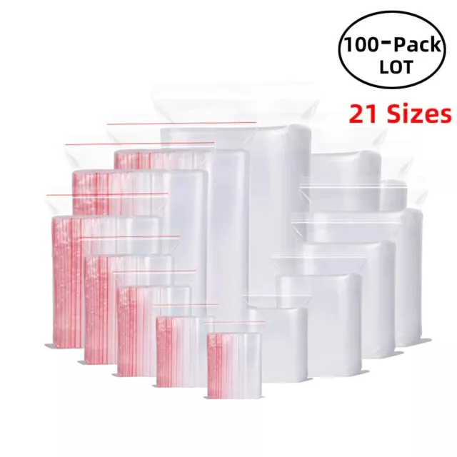 100pcs Reclosable Zip Lock Bags Self Seal Clear Plastic Storage Package Bag