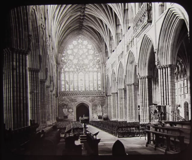 Glas Magic Laterne Rutsche EXETER KATHEDRALE SCHIFF NACH WEST C1890 FOTO... GWW