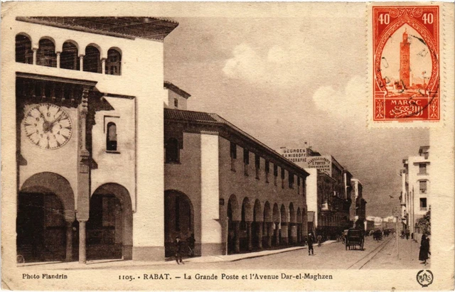 CPA AK MAROC RABAT - La Grande Poste et l'Avenue DAR-el-Maghzen (92916)