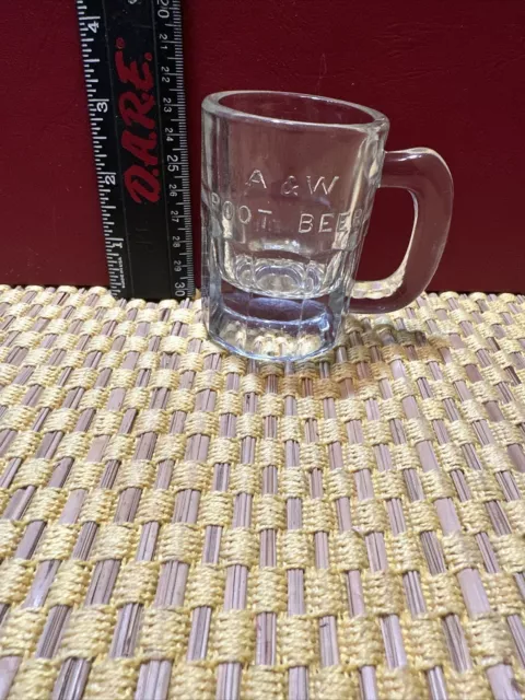 Vintage: ‘20’s A&W Root Beer Child's Mug, Embossed Glass:  3  1/4"