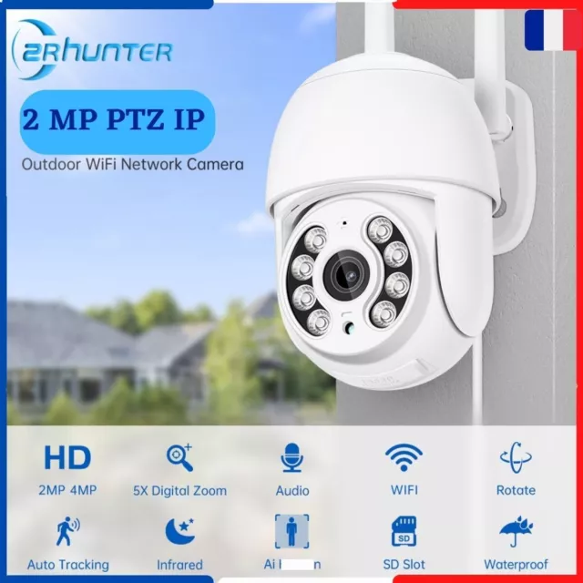 Caméra de Surveillance Extérieure PTZ IP WIFI HD 2MP Sans fil, Vision nocturne