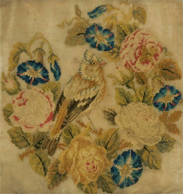 Mid 19th Century Embroidery - Finch With Roses 2